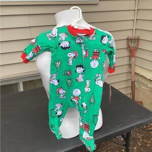 Peanuts Green and Red Kids Footed Pajamas